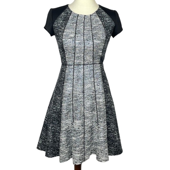 Jessica Simpson Dress Womens 0 Grey Marled Tweed Colorblock Fit and Flare Skater - Picture 1 of 11